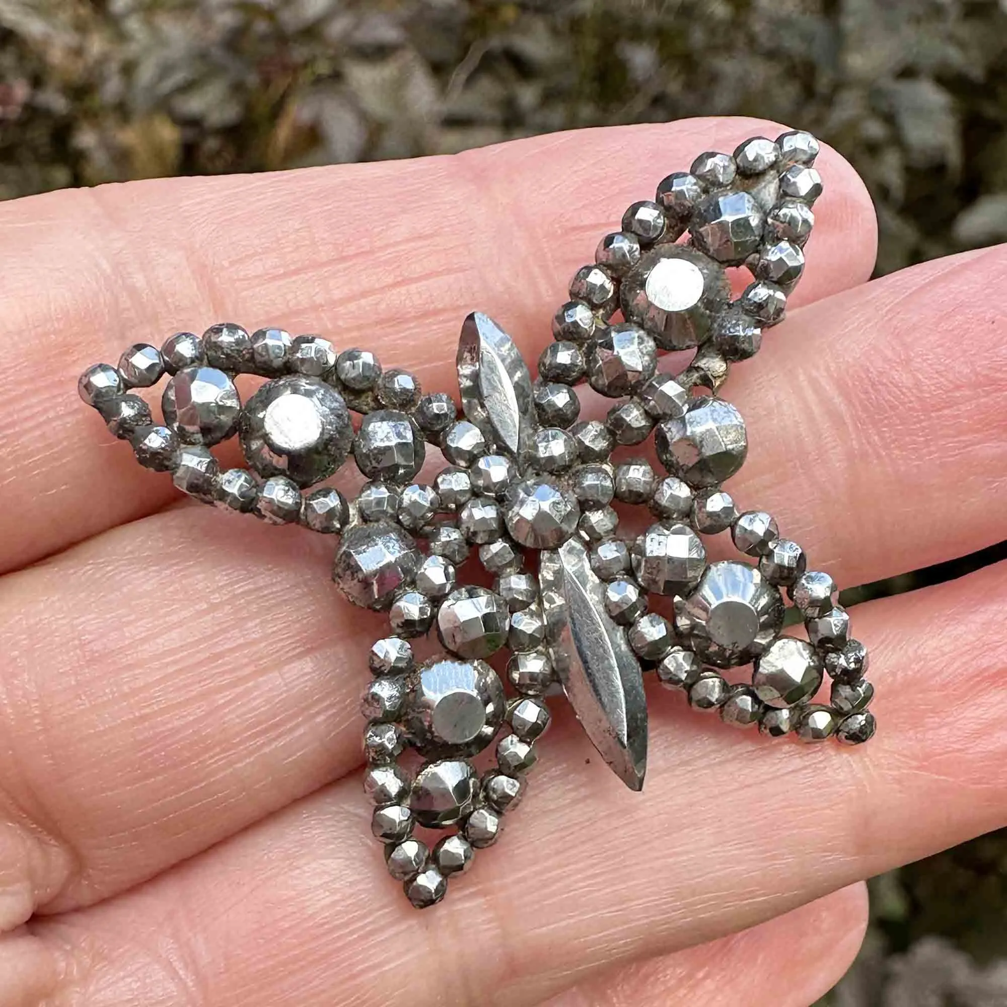 Antique Victorian Cut Steel Butterfly Brooch Pin