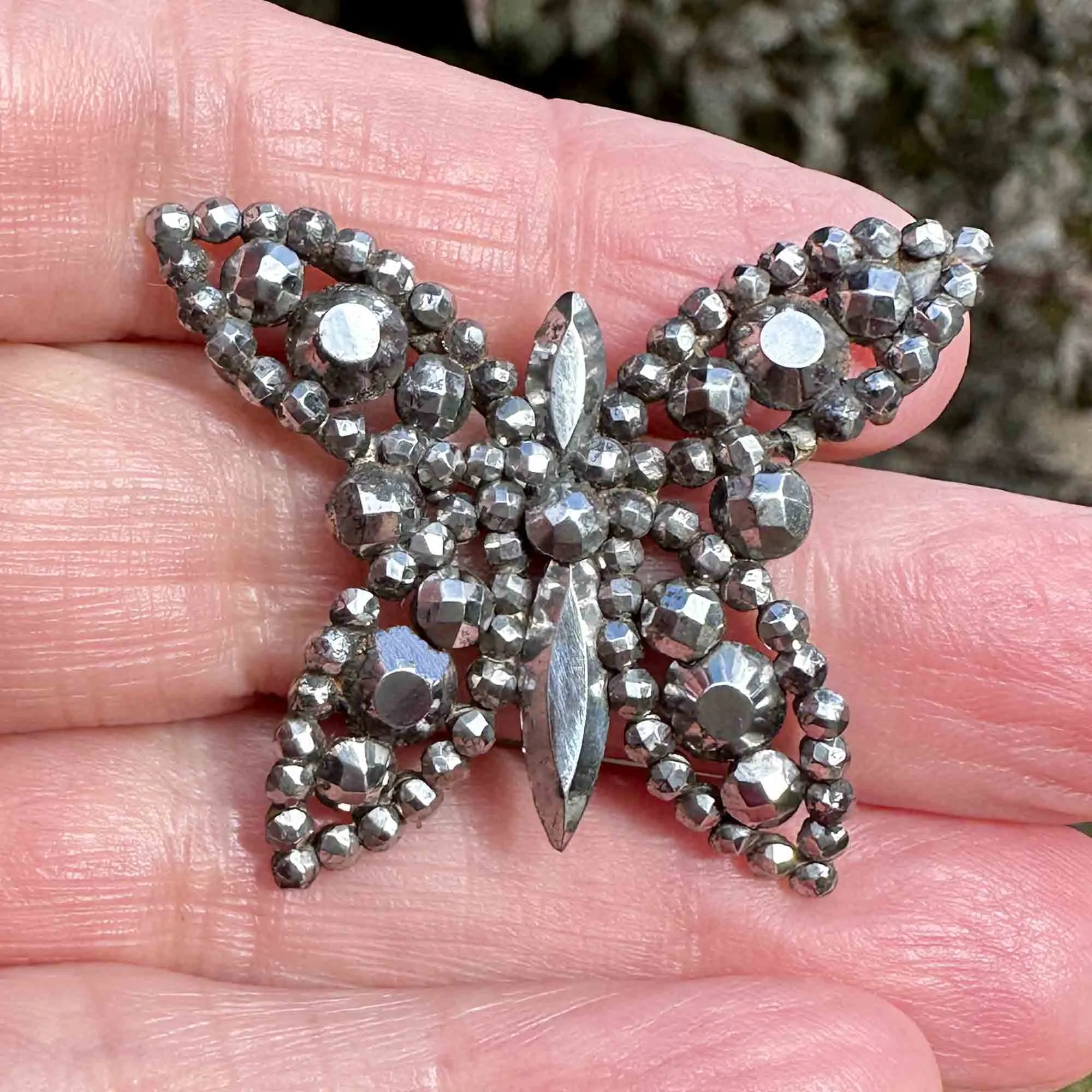 Antique Victorian Cut Steel Butterfly Brooch Pin