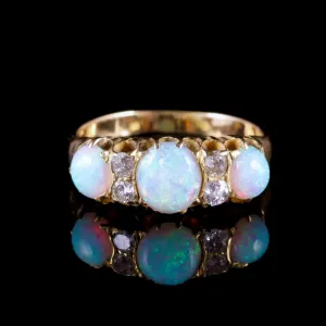 Antique Victorian Opal Diamond Ring 18Ct Gold Opal Trilogy