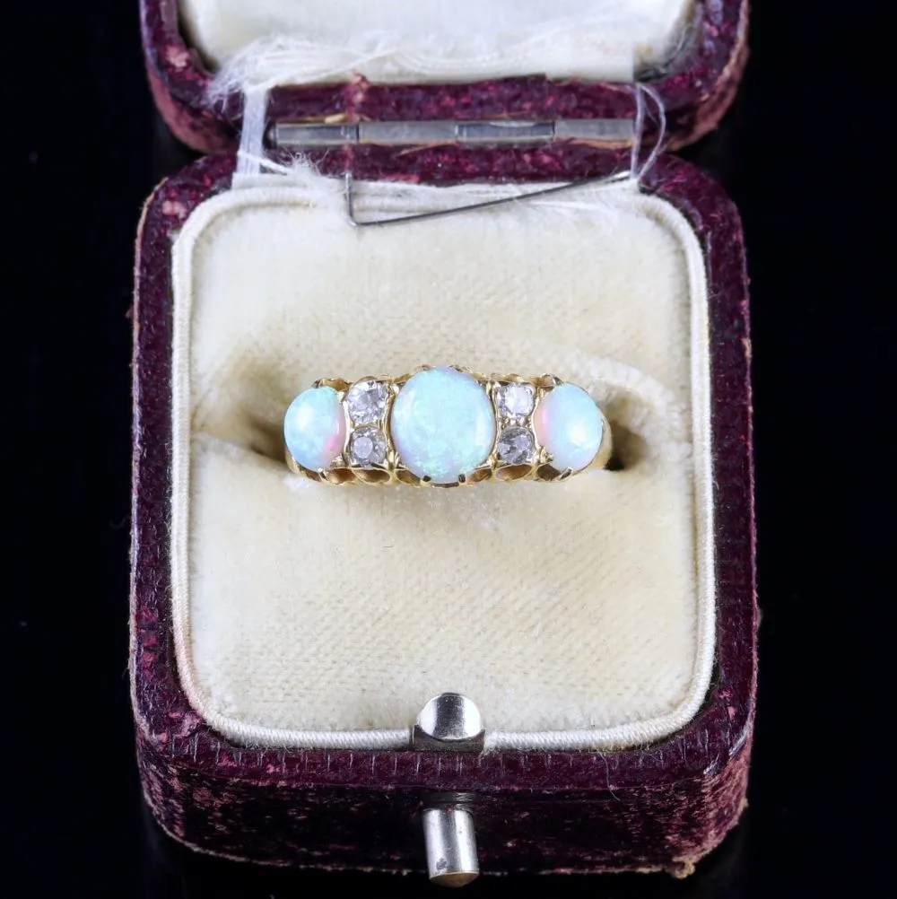 Antique Victorian Opal Diamond Ring 18Ct Gold Opal Trilogy