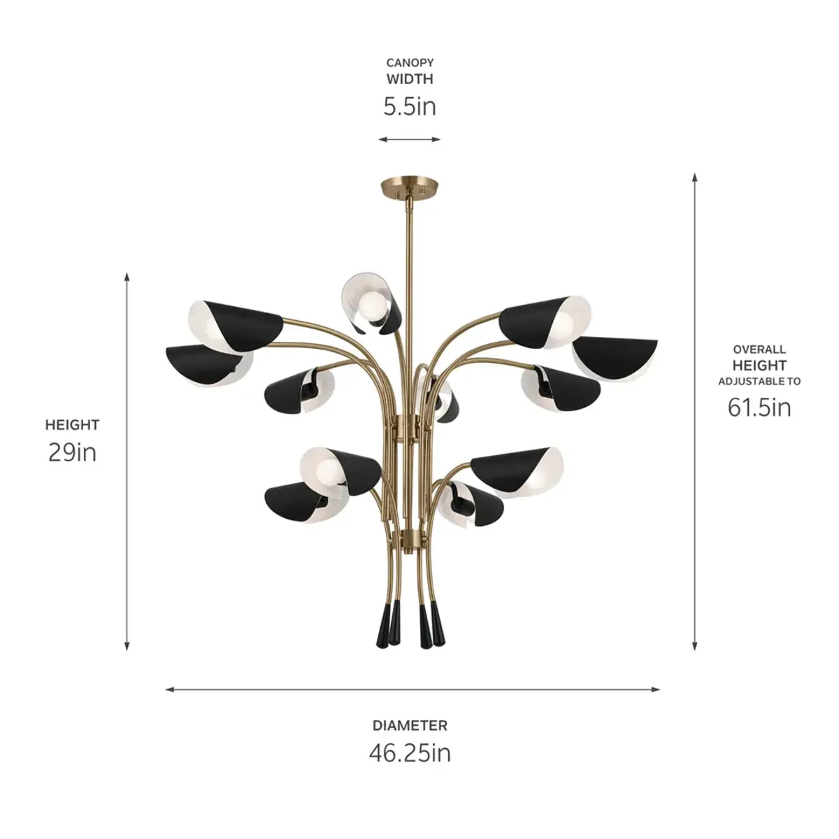 Arcus 46 in. 12 Lights Chandelier Champagne Bronze Finish with Black shade