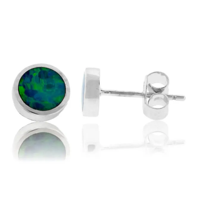 Australian Opal Button Stud Earrings