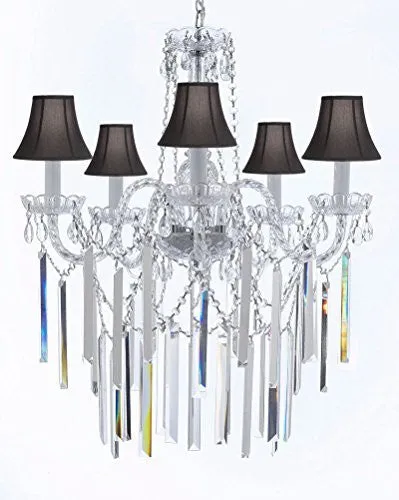 Authentic All Empress Crystal (Tm) Chandelier Lighting Optical-Quality Fringe Prisms With Black Shades H30" X W24" - G46-B40/Sc/Blackshades/3/384/5