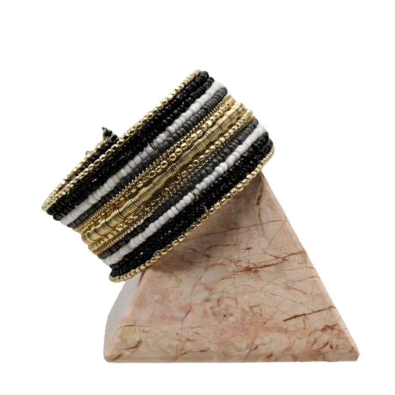 B19- Black and White Wire Cuff Bracelet