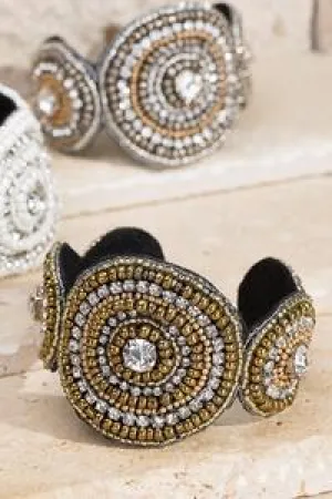 Beaded and rhinestone cuff bracelet