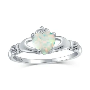 BFF Triquetra Celtic Knot White Blue Opal Claddagh Ring .925 Silver