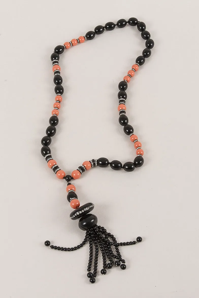 Black and Coral Beaded Necklace