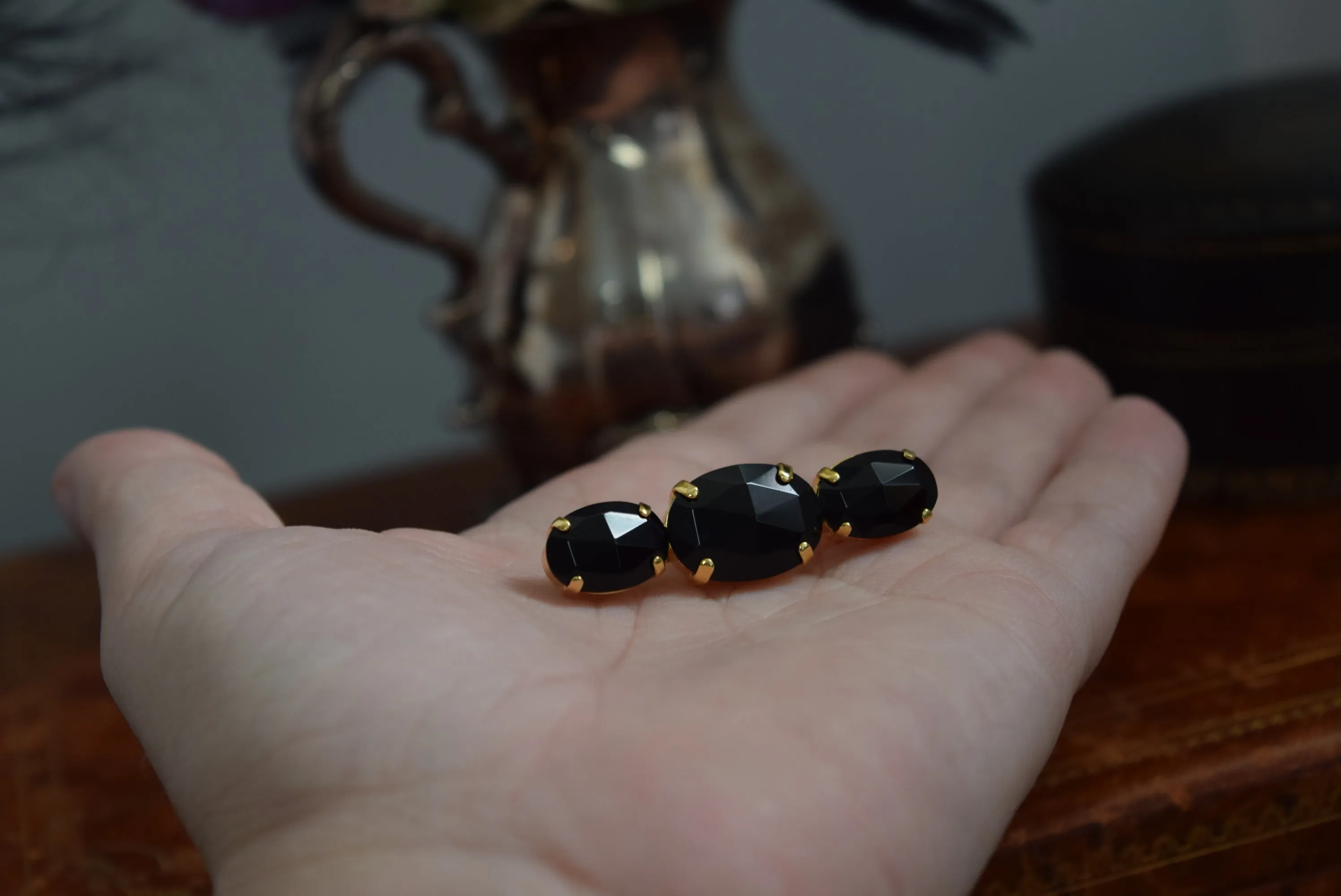 Black Onyx Triple Bar Brooch