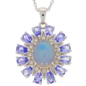 Blue Opal Sterling Silver Pendant with Accent