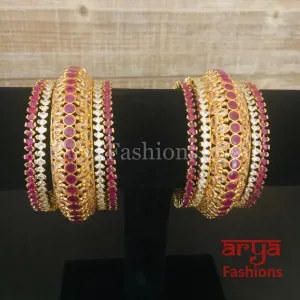 Bridal Ruby CZ Gokhru Bangles Set