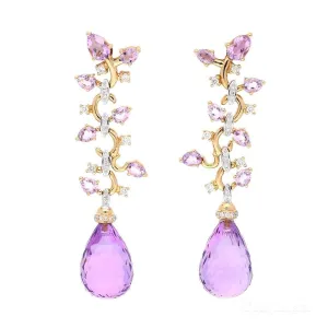 Buchwald 18ct rose gold amethyst briollette and diamond floral drop earrings