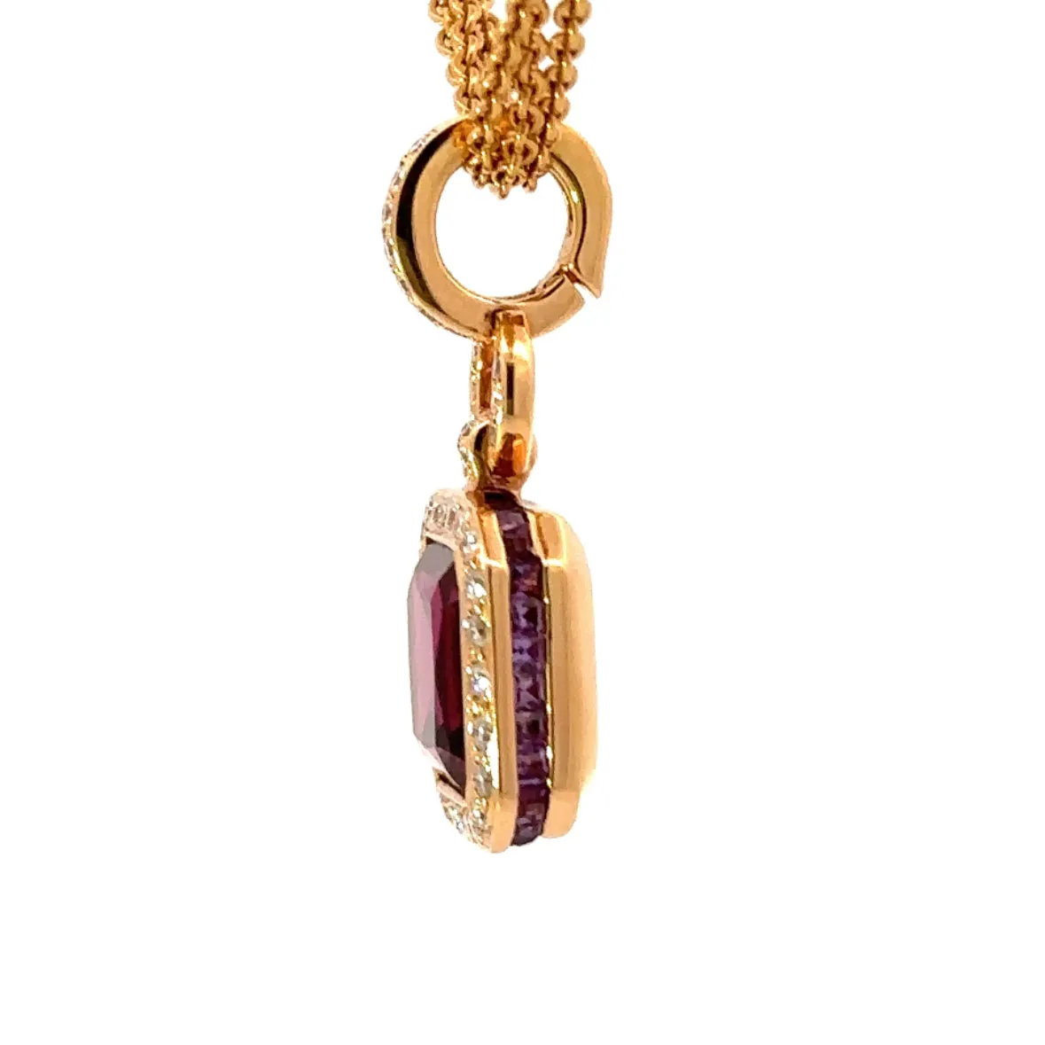 Buchwald 18ct rose gold pink rhodolite diamond and amethyst necklace