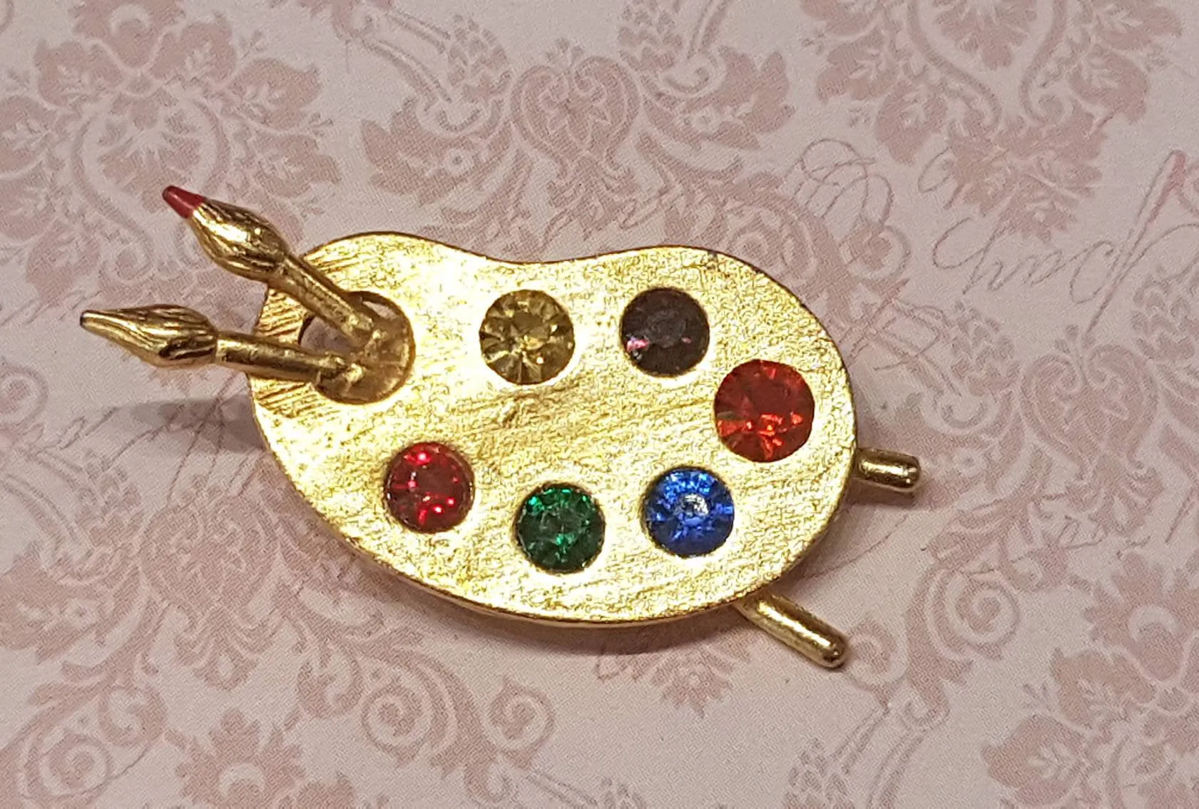 Butler and Wilson Brooch Paint Artist Palette Gold Glass Multi Stone