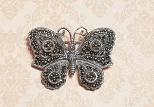 Butterfly Brooch Silver Marcasite Pendant Necklace