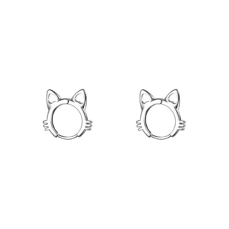 Cats On Silver Hoop Earrings