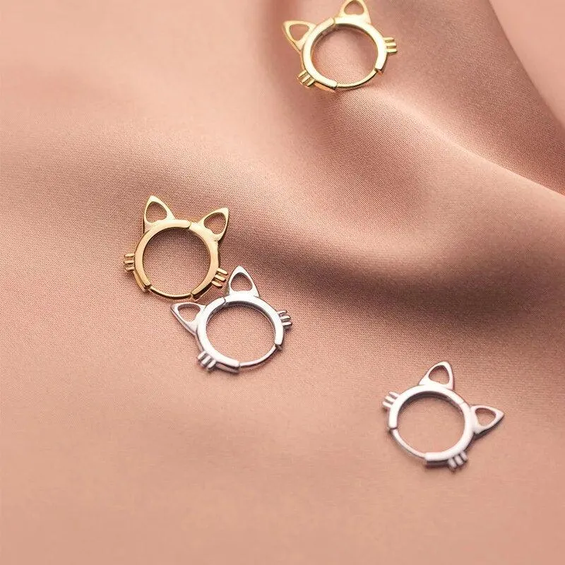 Cats On Silver Hoop Earrings