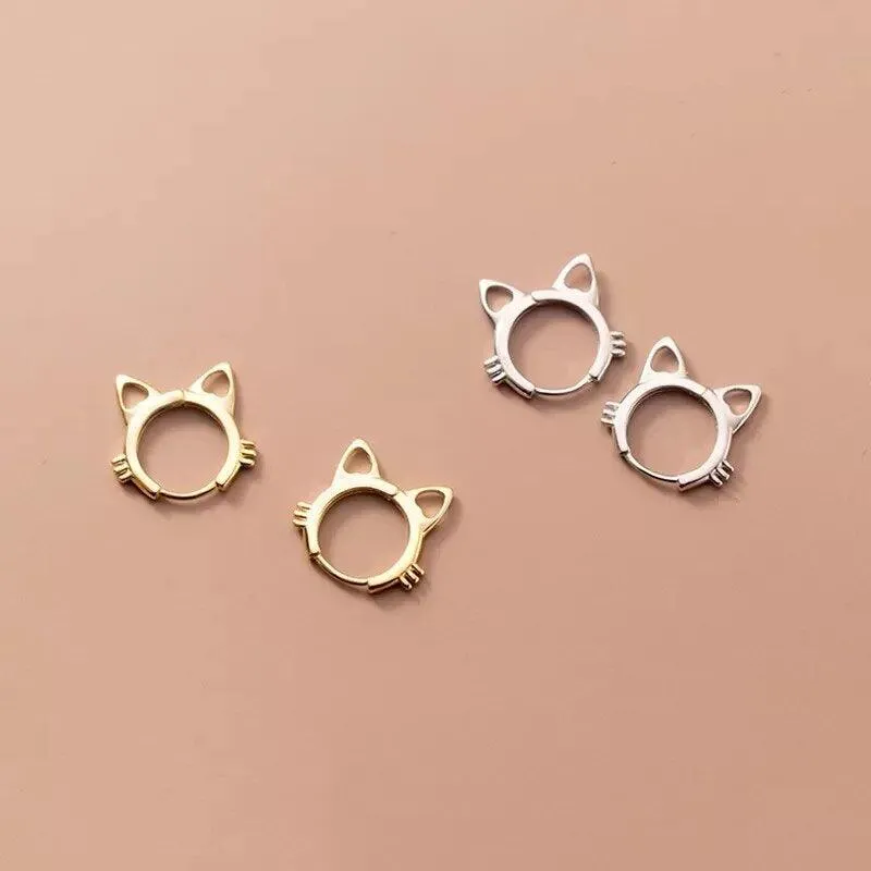 Cats On Silver Hoop Earrings