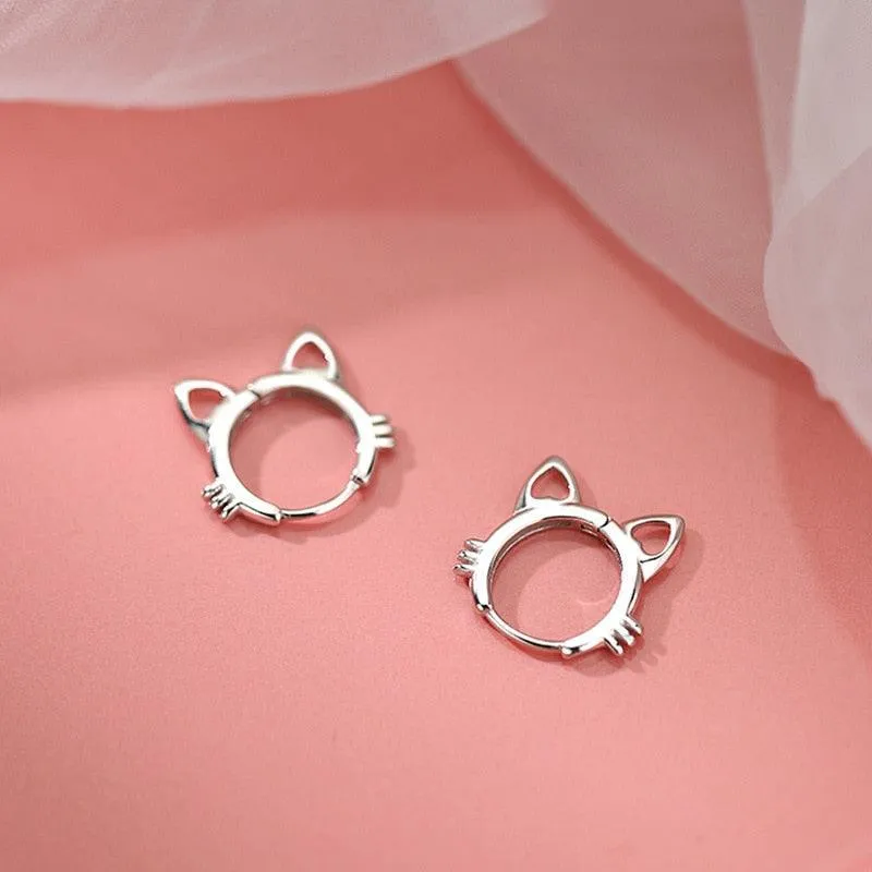 Cats On Silver Hoop Earrings