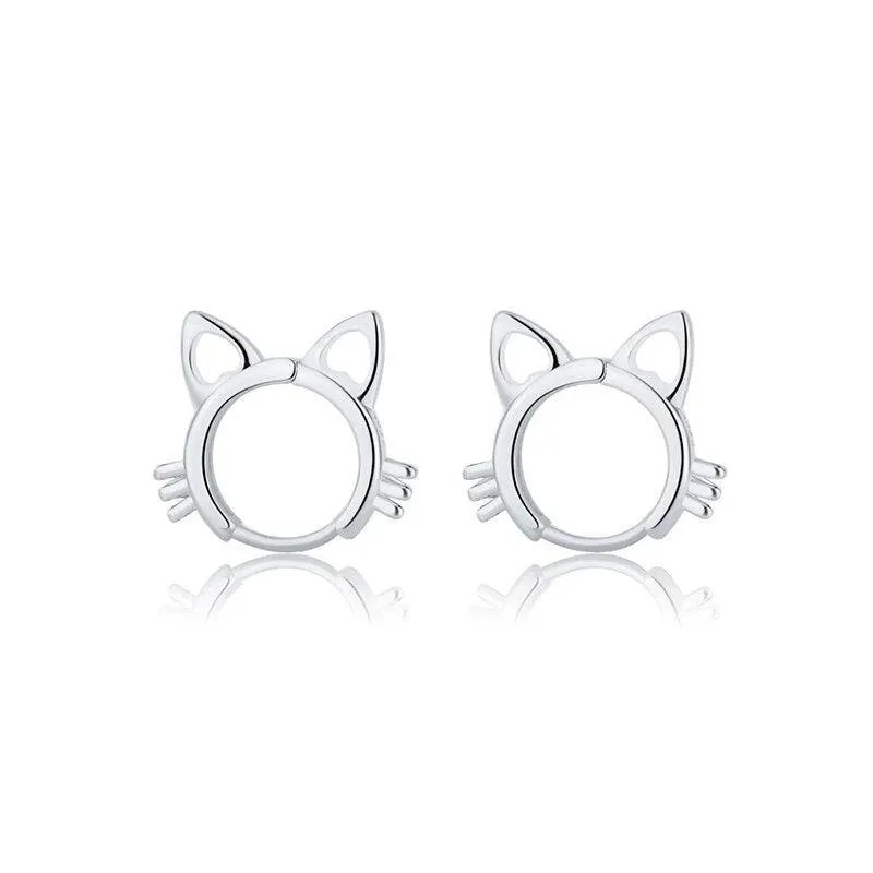 Cats On Silver Hoop Earrings