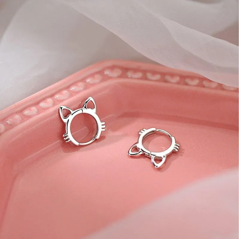 Cats On Silver Hoop Earrings