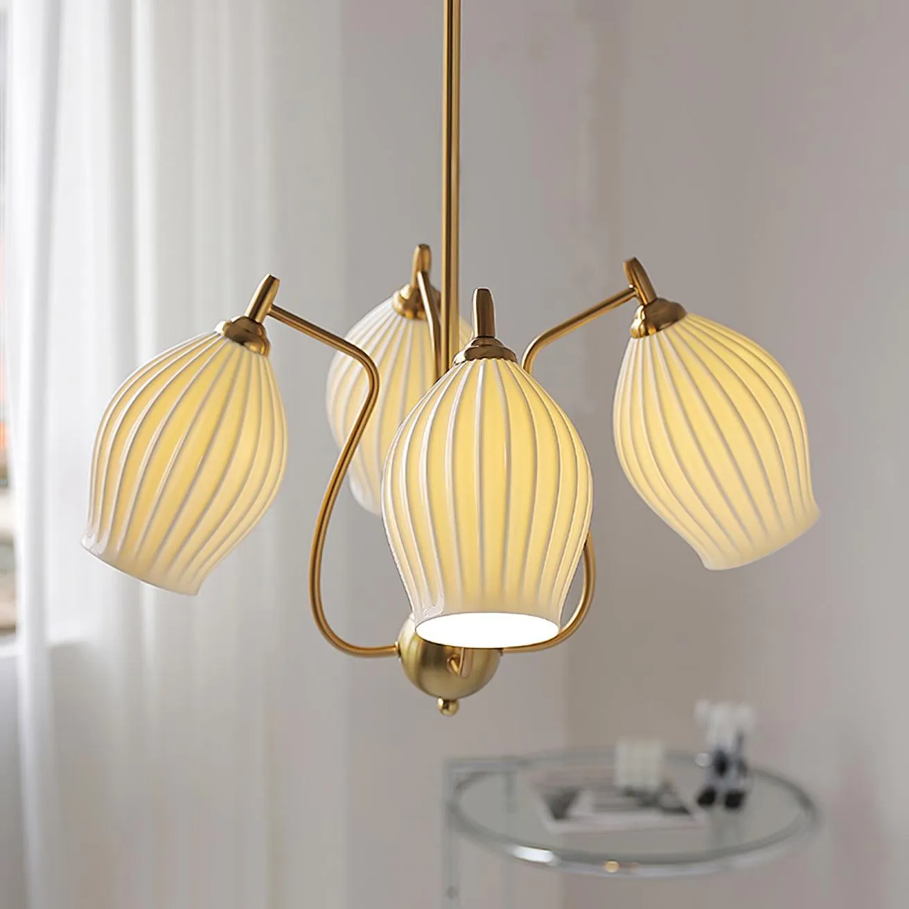 Ceramic Ribbed Chandelier