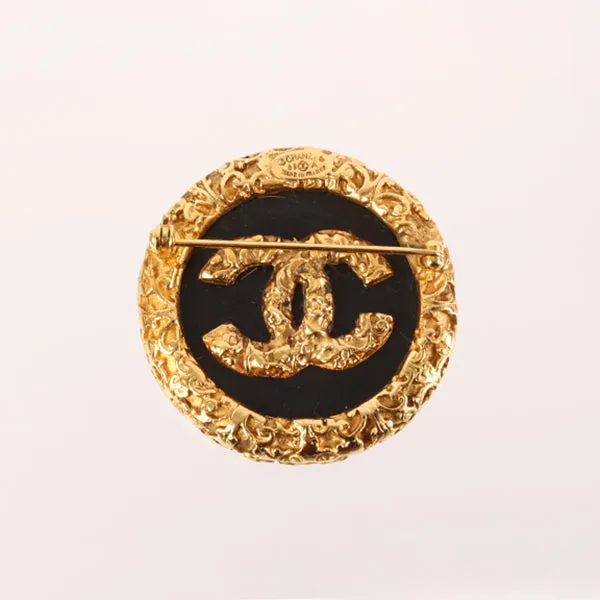 CHANEL 1993 Made Round Edge Design Cc Mark Brooch Black