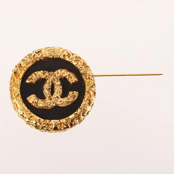 CHANEL 1993 Made Round Edge Design Cc Mark Brooch Black