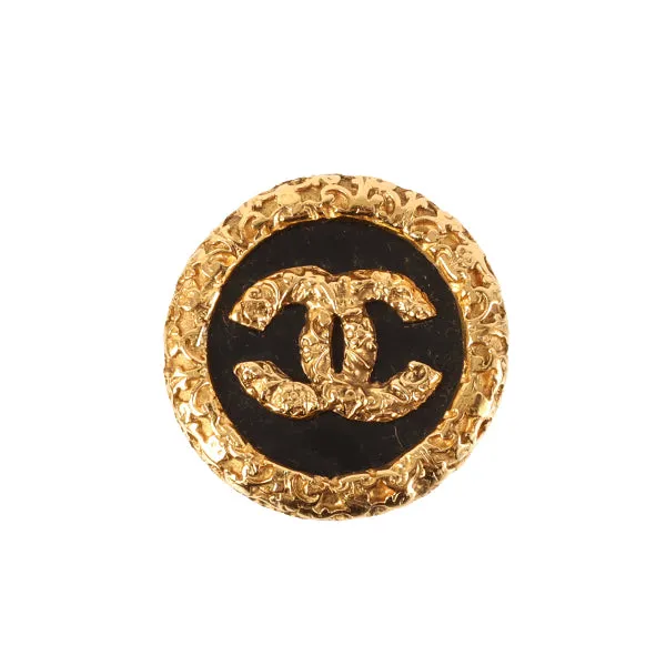 CHANEL 1993 Made Round Edge Design Cc Mark Brooch Black