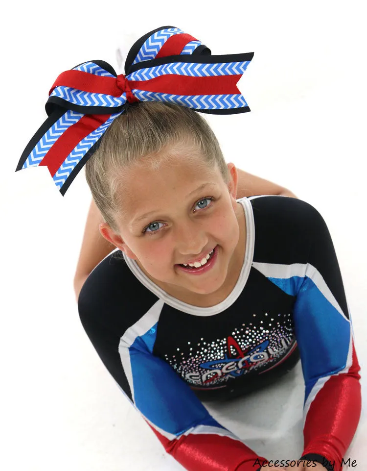 Chevron Blue Black Red Big Cheer Bow