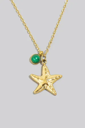 Dainty Starfish and Stone Gold Pendant Necklace