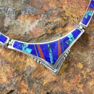 David Rosales Ceremonial Fancy Inlay Sterling Silver Necklace