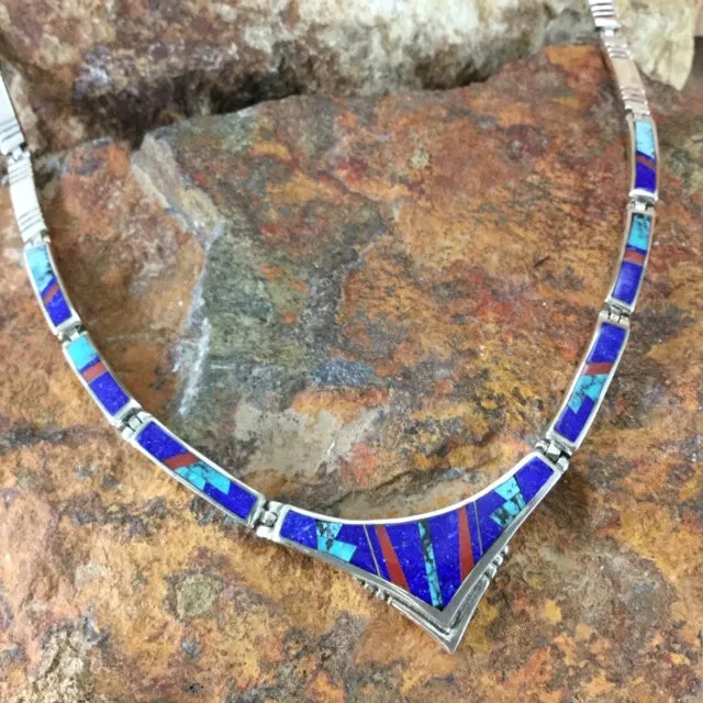 David Rosales Ceremonial Fancy Inlay Sterling Silver Necklace