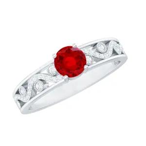 Designer Solitaire Engagement Ring with Lab Grown Ruby and Diamond