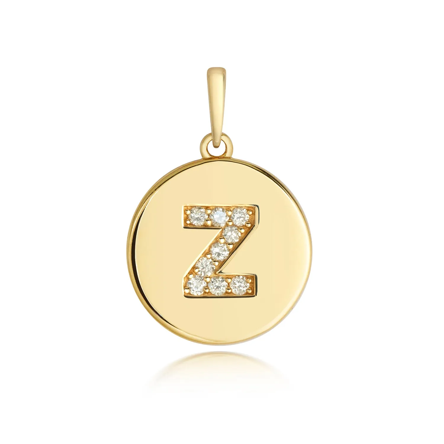 Diamond Initial Necklace | Solid Gold Disc | A to Z