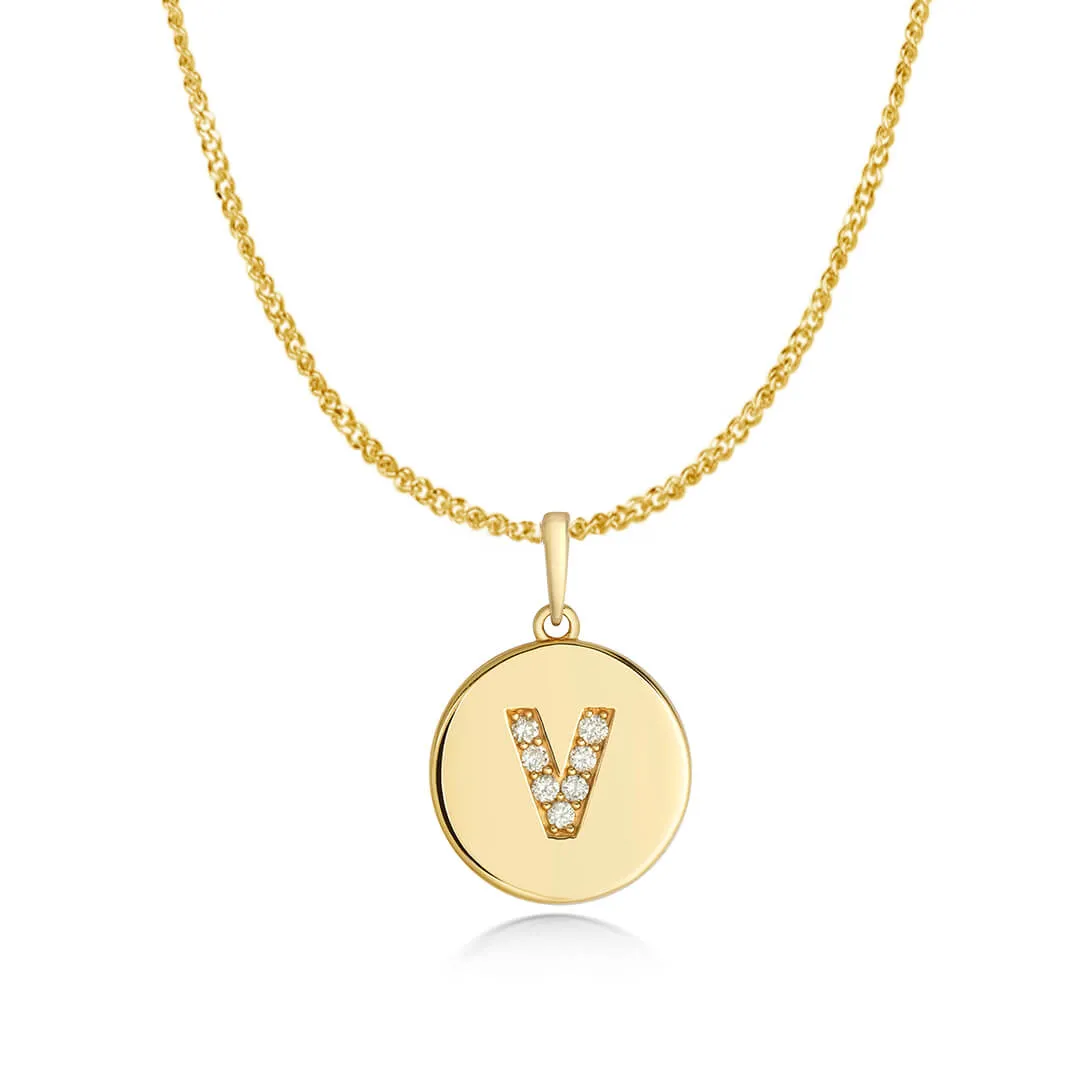 Diamond Initial Necklace | Solid Gold Disc | A to Z