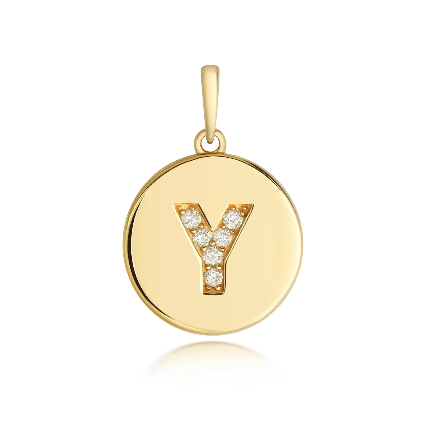 Diamond Initial Necklace | Solid Gold Disc | A to Z