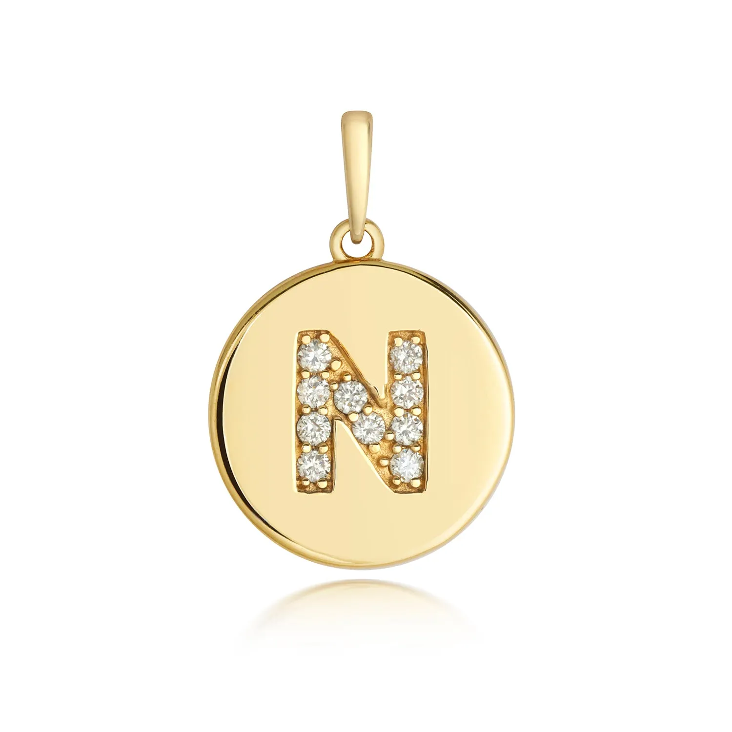 Diamond Initial Necklace | Solid Gold Disc | A to Z