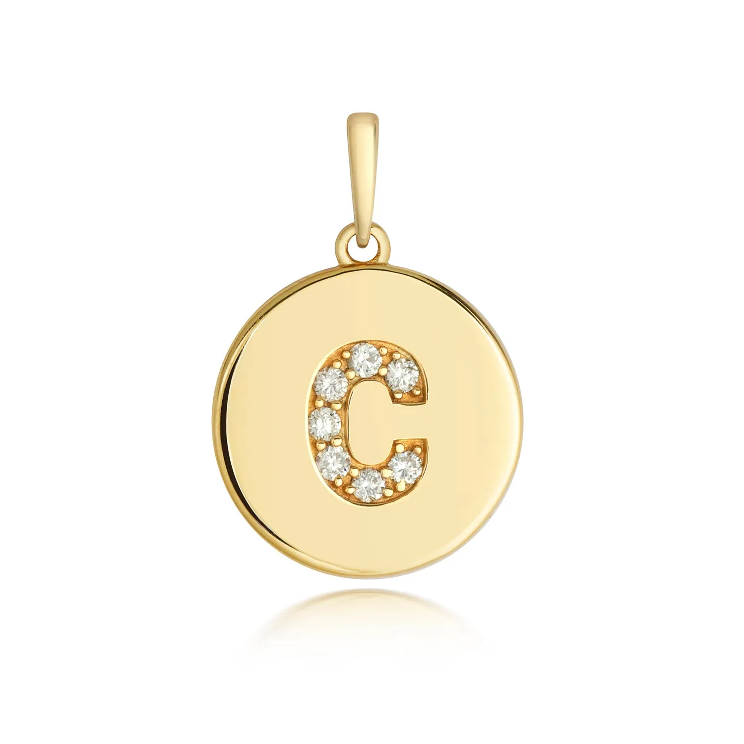 Diamond Initial Necklace | Solid Gold Disc | A to Z