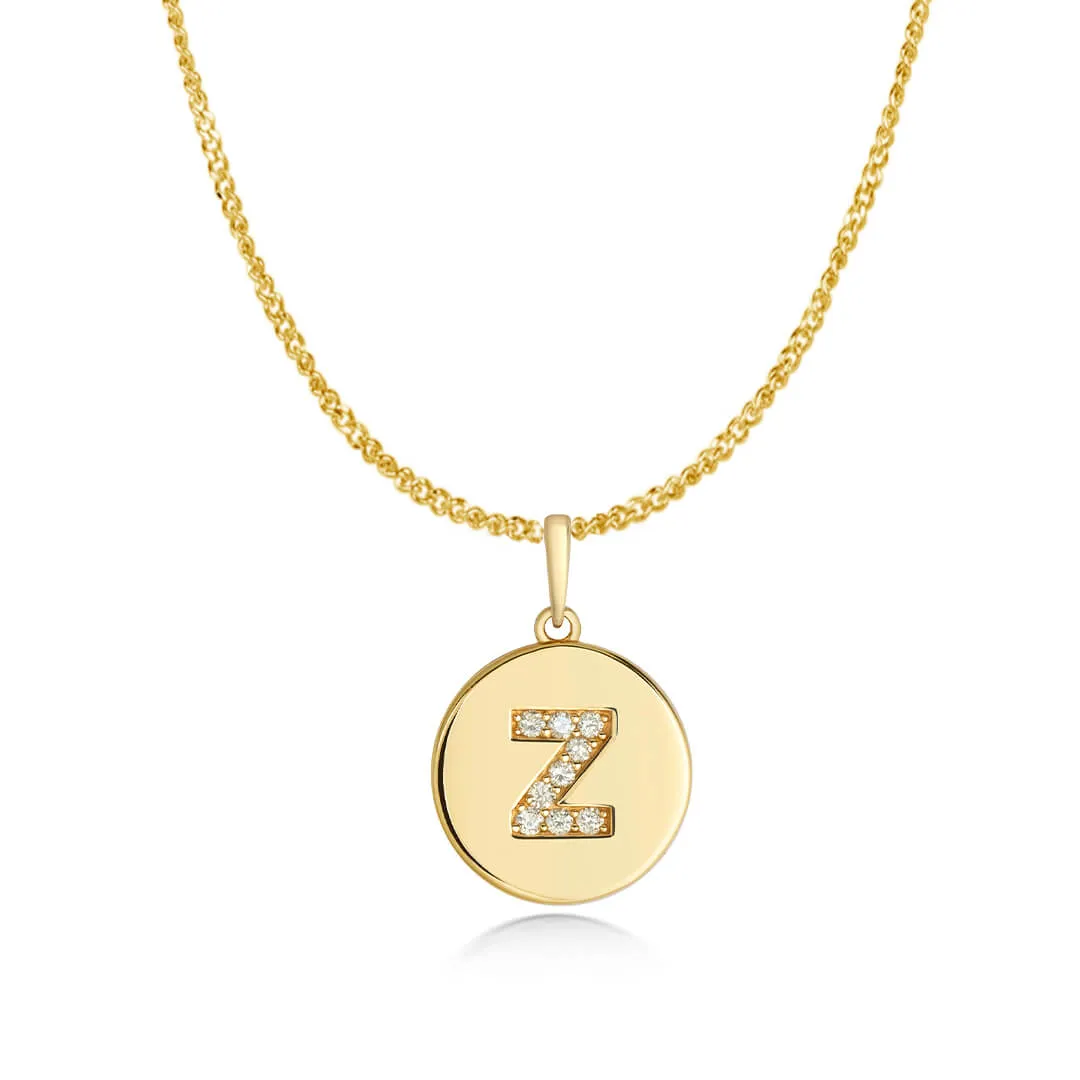 Diamond Initial Necklace | Solid Gold Disc | A to Z