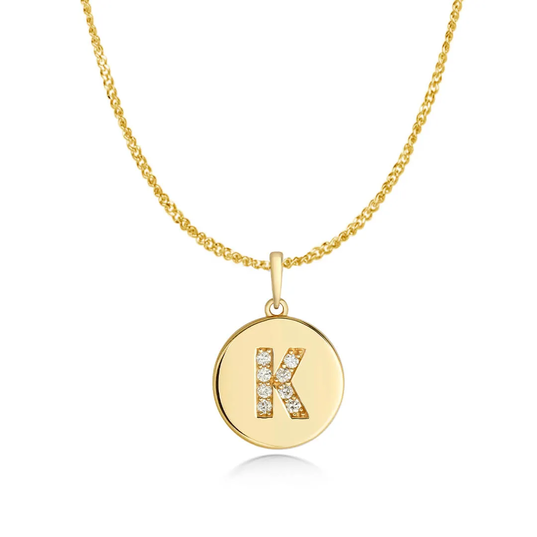 Diamond Initial Necklace | Solid Gold Disc | A to Z