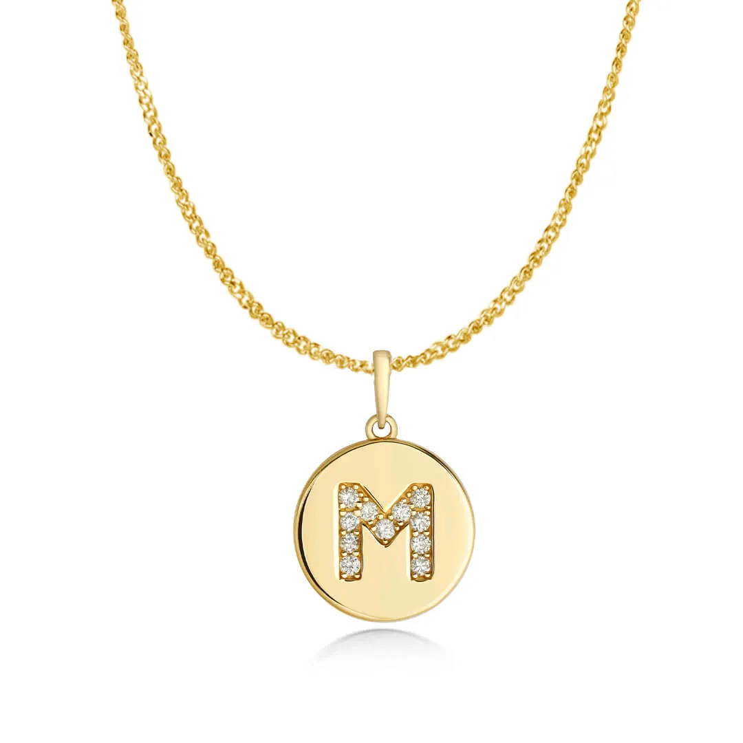 Diamond Initial Necklace | Solid Gold Disc | A to Z