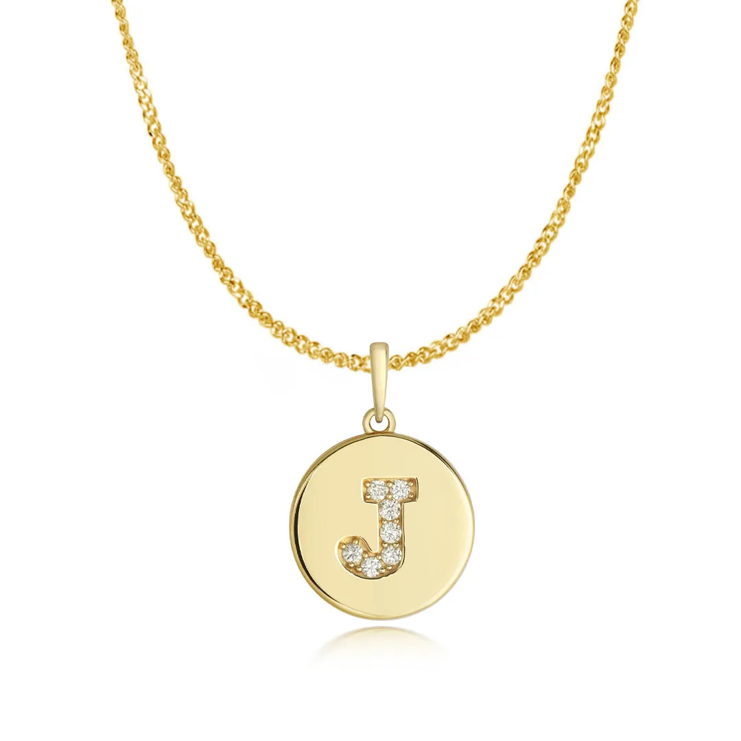 Diamond Initial Necklace | Solid Gold Disc | A to Z