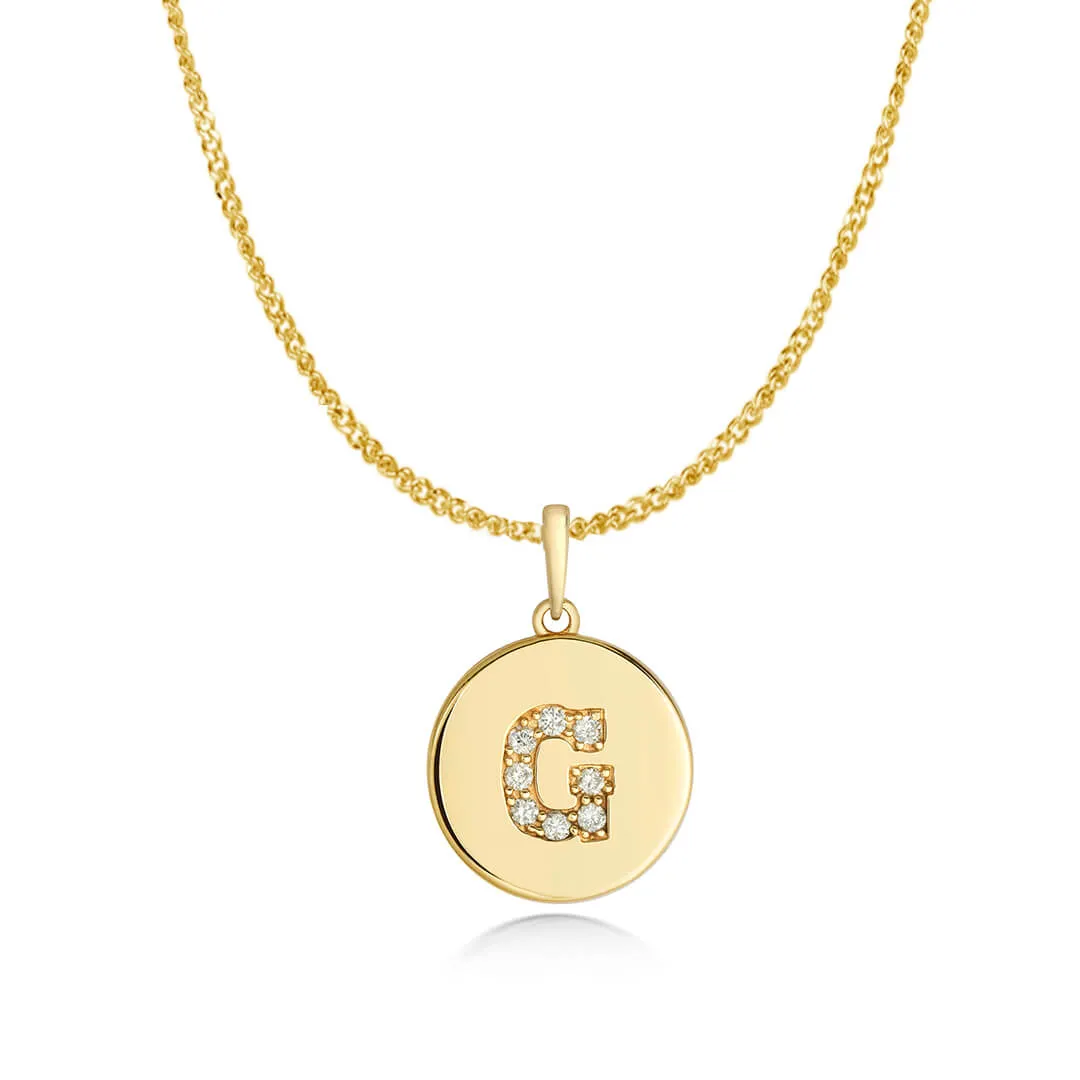 Diamond Initial Necklace | Solid Gold Disc | A to Z