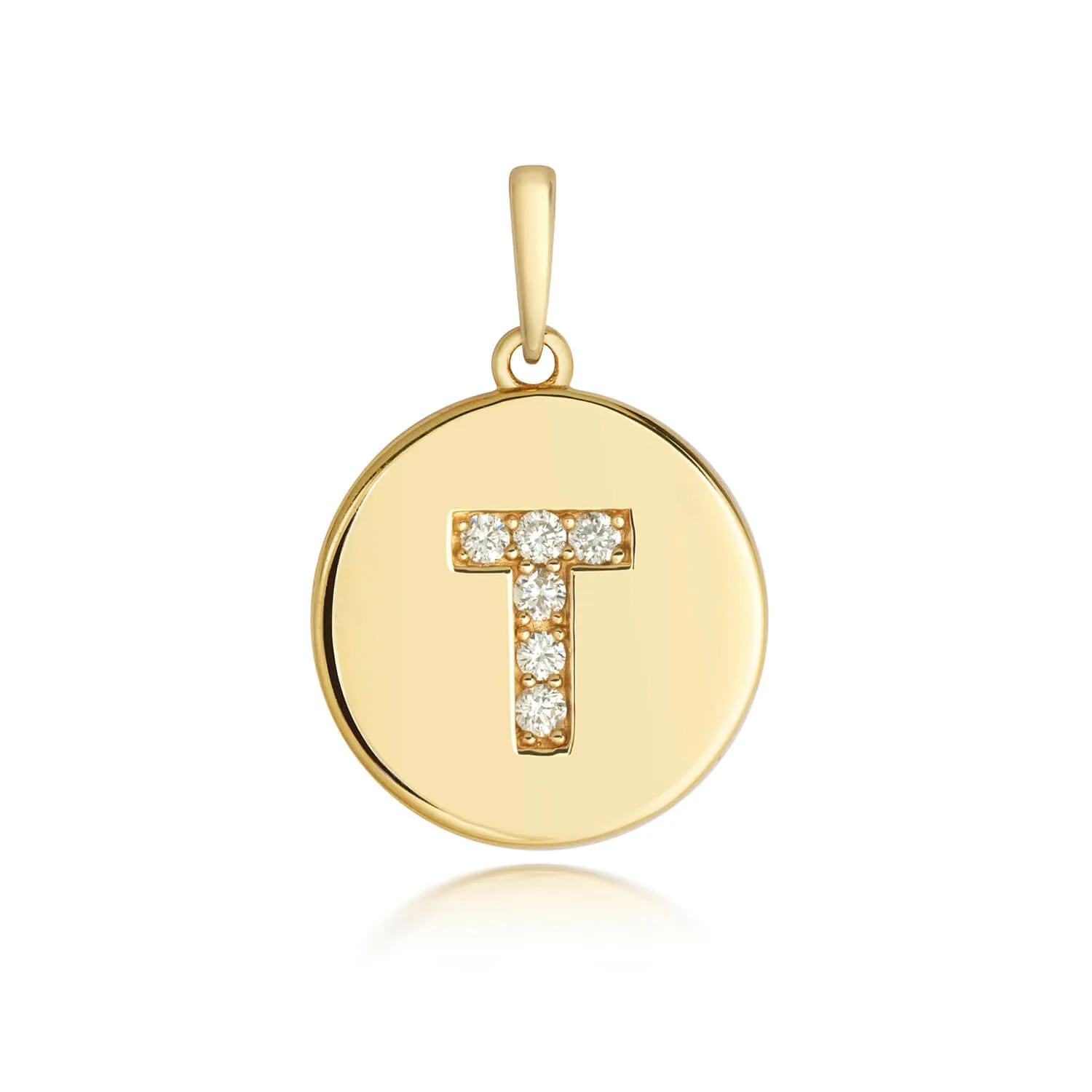 Diamond Initial Necklace | Solid Gold Disc | A to Z