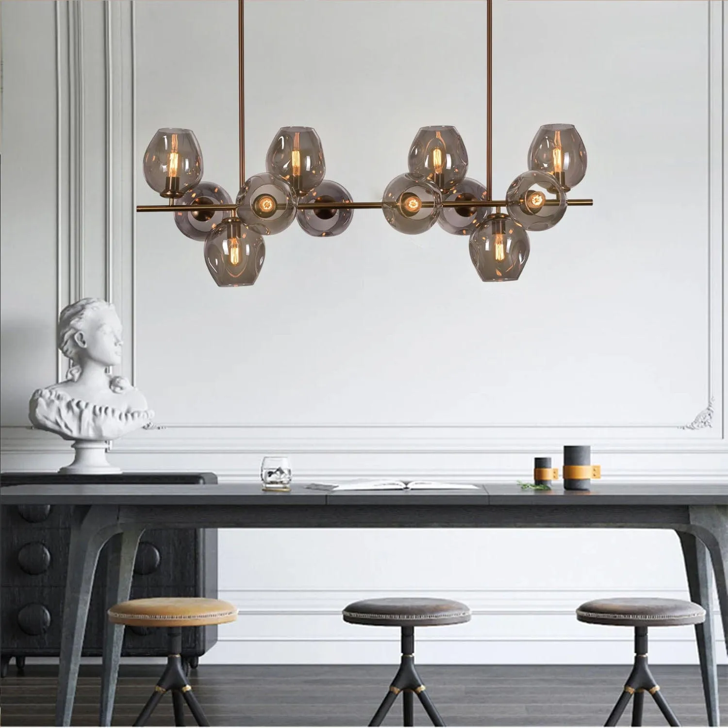 Efivos Exodus Grey Glass 12 Head Chandelier