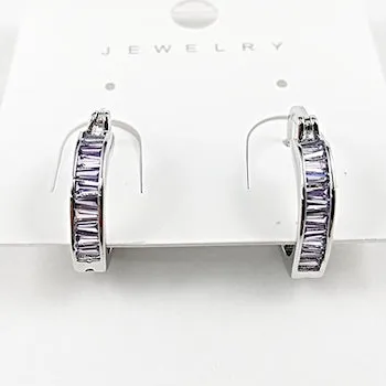 Elegant Baguette CZ Purple CZ Irregular Hoop Brass Earrings