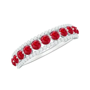 Elegant Created Ruby Half Eternity Band Ring with Diamond Accent