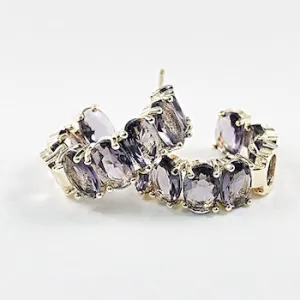 Elegant Oval Shape Purple CZ Gold Tone Cuff Hoop Brass Earrings