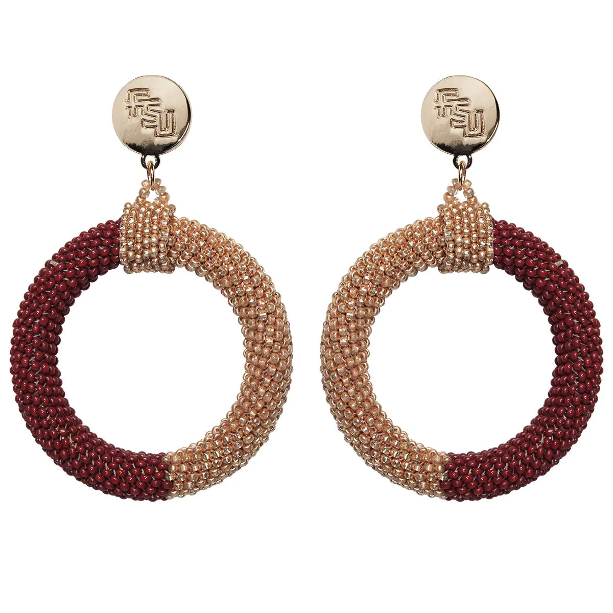 Emerson Street Stacked FSU Hand Beaded Color Block Hoop Earrings - Garnet/Gold