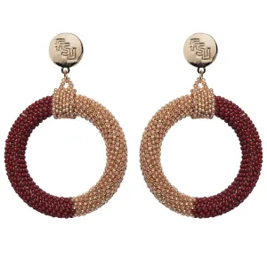 Emerson Street Stacked FSU Hand Beaded Color Block Hoop Earrings - Garnet/Gold